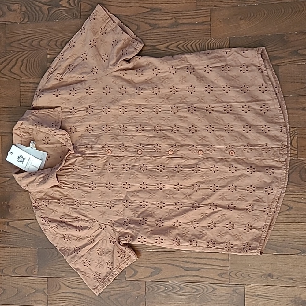 New Davide Neri Men's Made Italy Brown Short Sleeve Cotton Shirt Size M